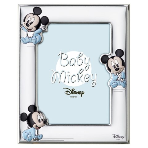 Posrebrzana Ramka na Zdjęcie Disney Baby 3 Myszki Mickey 13x18cm VALENTI Niebieska