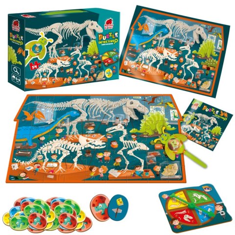 Puzzle 54 z grą edukacyjną i lupą Detective dino museum RK1080-05