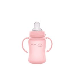 Szklana butelka z ustnikiem niekapkiem i rączkami, 150 ml, różowa, Everyday Baby