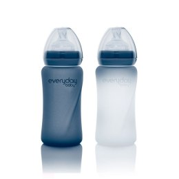 Szklana butelka ze smoczkiem M reagująca na temperaturę, 240 ml, borówkowa, Everyday Baby