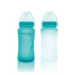 Szklana butelka ze smoczkiem M reagująca na temperaturę, 240 ml, turkusowa, Everyday Baby