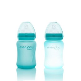 Szklana butelka ze smoczkiem S reagująca na temperaturę, 150ml, turkusowa, Everyday Baby