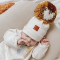 Hi Little One czapka z chustą komplet ALPACA BOHO White/Green Pom Pom