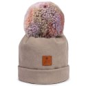 Hi Little One czapka zimowa niemowlęca ALPACA BOHO Cafe Latte/Blush M Pom Pom