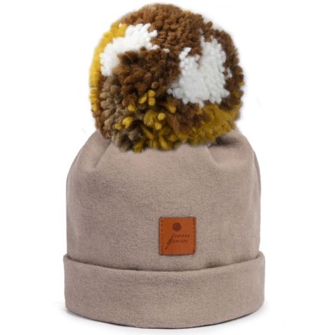 Hi Little One czapka zimowa niemowlęca ALPACA BOHO Cafe Latte/Brown M Pom Pom