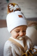 Hi Little One czapka zimowa niemowlęca ALPACA BOHO White/Brown M Pom Pom