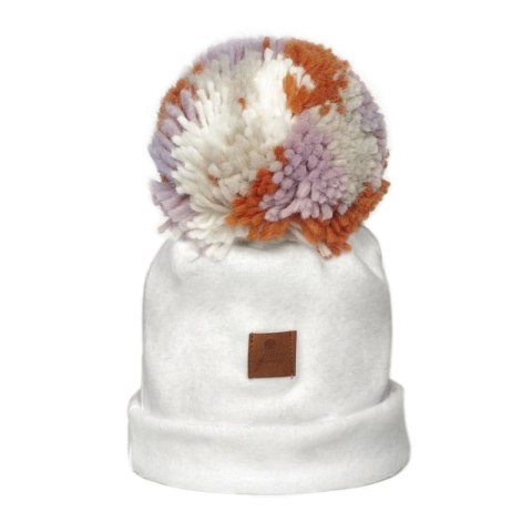 Hi Little One czapka zimowa niemowlęca ALPACA BOHO White/Rust M Pom Pom