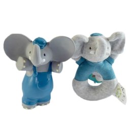 Meiya & Alvin - Zestaw prezentowy Baby Shower Set z miękką grzechotką i gryzakiem dźwiękowym z kauczuku Hevea Alvin Elephant