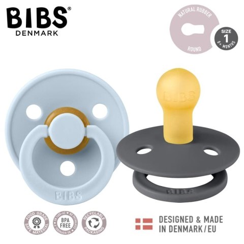 BIBS COLOUR 2-PACK IRON & BABY BLUE S Smoczek Uspokajający kauczuk Hevea