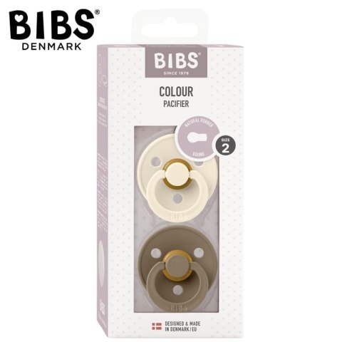 BIBS COLOUR 2-PACK IVORY & DARK OAK M Smoczek Uspokajający kauczuk Hevea