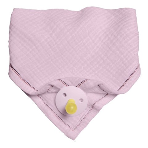 Hi Little One śliniak bandana z zawieszką na smoczek BIO bawełna Baby Pink Dark