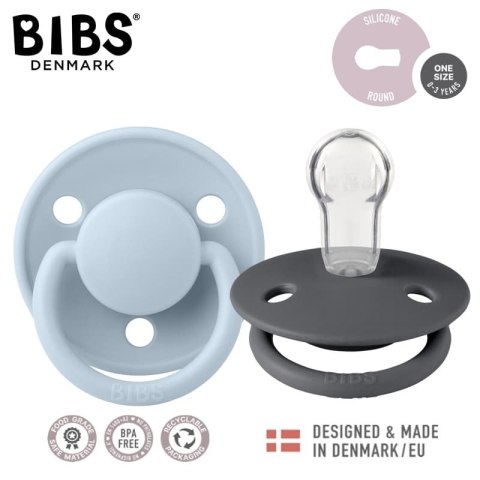 BIBS DE LUX 2-PACK IRON & BABY BLUE Smoczek uspokajający silikonowy ONE SIZE