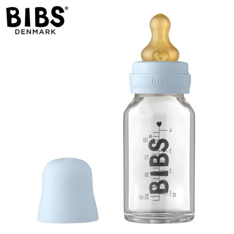 BIBS BABY GLASS BOTTLE BABY BLUE Antykolkowa Butelka Szklana dla Noworodków 110 ml