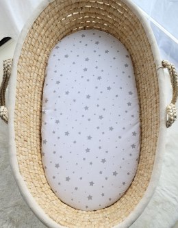 Prześcieradło bawełniane do kosza Mojżesza Boho 75x35 cm - Mini gwiazdki szare